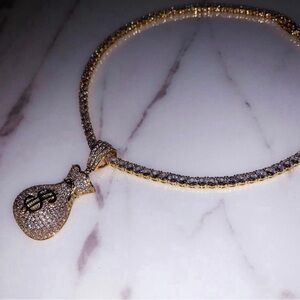 18 inch blinged money bag tennis necklace